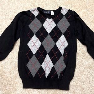 Toddler Boy Argyle Sweater- black/gray/red